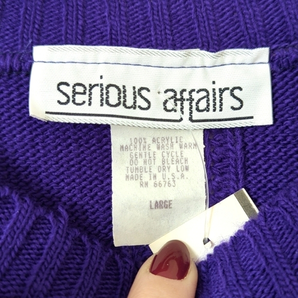 Serious Affairs 80's Vintage Deadstock Ribbed Knit Crewneck Sweater Purple Large - Picture 4 of 10